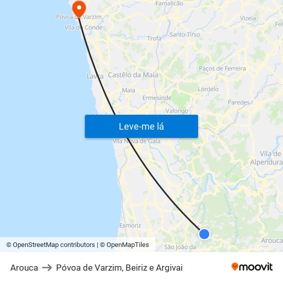 Arouca to Póvoa de Varzim, Beiriz e Argivai map