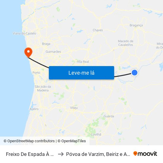 Freixo De Espada À Cinta to Póvoa de Varzim, Beiriz e Argivai map