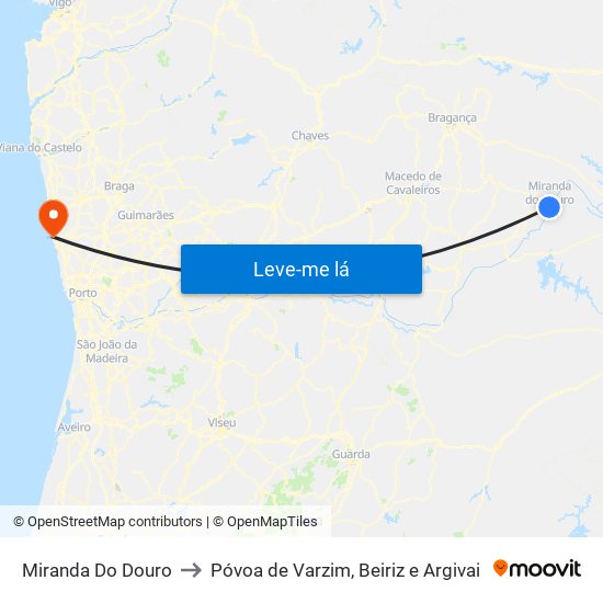 Miranda Do Douro to Póvoa de Varzim, Beiriz e Argivai map