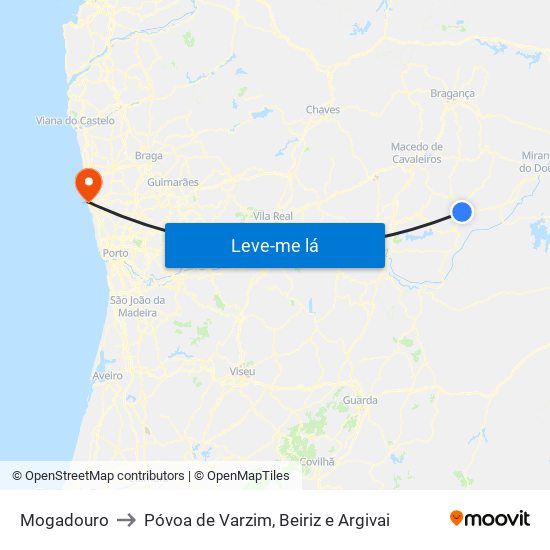 Mogadouro to Póvoa de Varzim, Beiriz e Argivai map