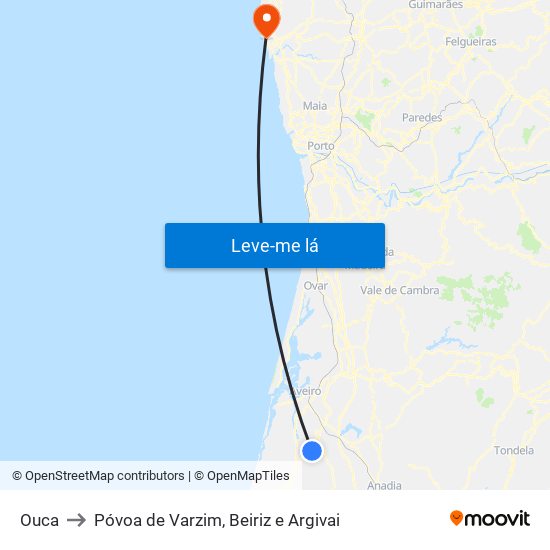 Ouca to Póvoa de Varzim, Beiriz e Argivai map