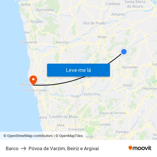 Barco to Póvoa de Varzim, Beiriz e Argivai map