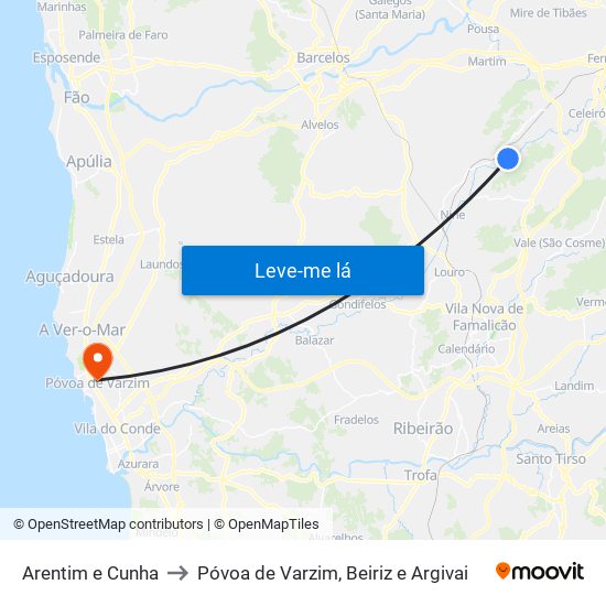 Arentim e Cunha to Póvoa de Varzim, Beiriz e Argivai map