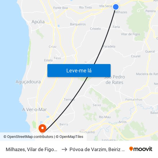 Milhazes, Vilar de Figos e Faria to Póvoa de Varzim, Beiriz e Argivai map