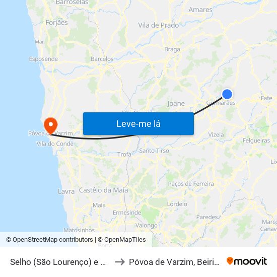 Selho (São Lourenço) e Gominhães to Póvoa de Varzim, Beiriz e Argivai map