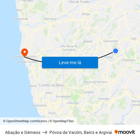 Abação e Gémeos to Póvoa de Varzim, Beiriz e Argivai map