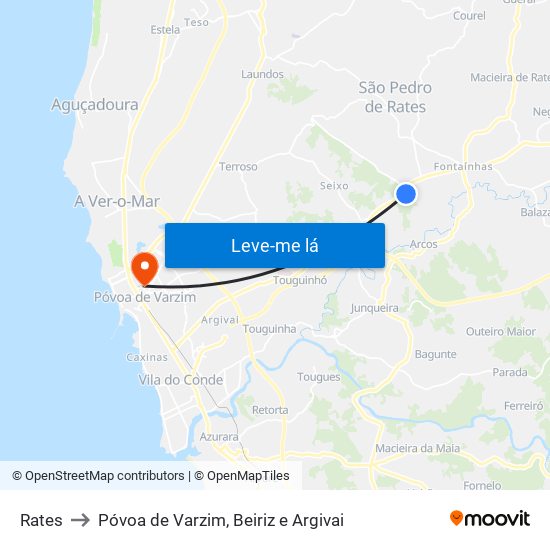 Rates to Póvoa de Varzim, Beiriz e Argivai map