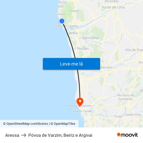 Areosa to Póvoa de Varzim, Beiriz e Argivai map