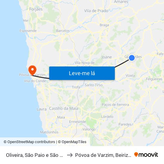 Oliveira, São Paio e São Sebastião to Póvoa de Varzim, Beiriz e Argivai map