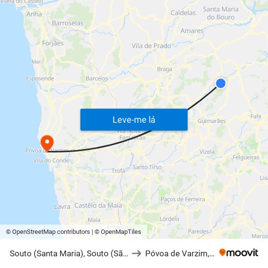 Souto (Santa Maria), Souto (São Salvador) e Gondomar to Póvoa de Varzim, Beiriz e Argivai map