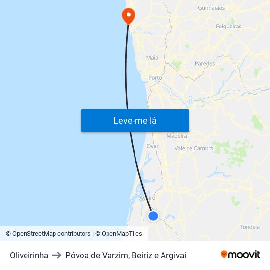 Oliveirinha to Póvoa de Varzim, Beiriz e Argivai map