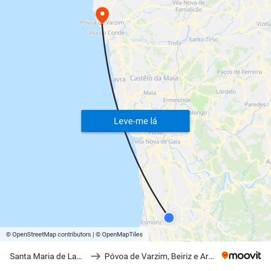 Santa Maria de Lamas to Póvoa de Varzim, Beiriz e Argivai map