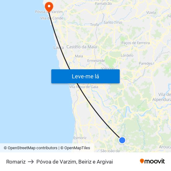 Romariz to Póvoa de Varzim, Beiriz e Argivai map