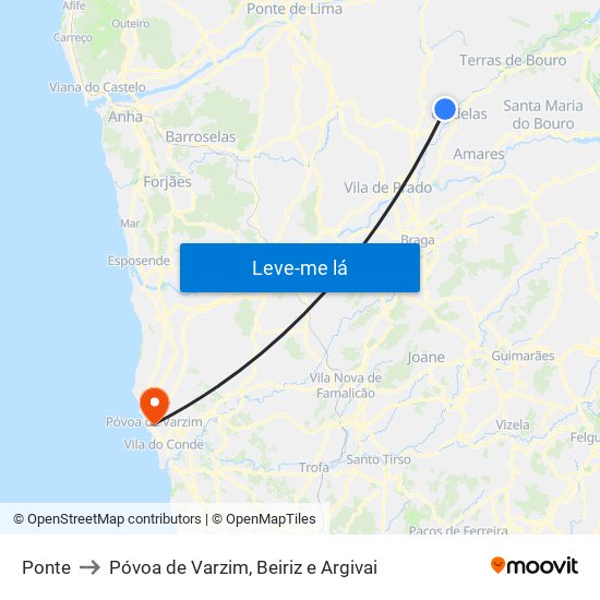 Ponte to Póvoa de Varzim, Beiriz e Argivai map