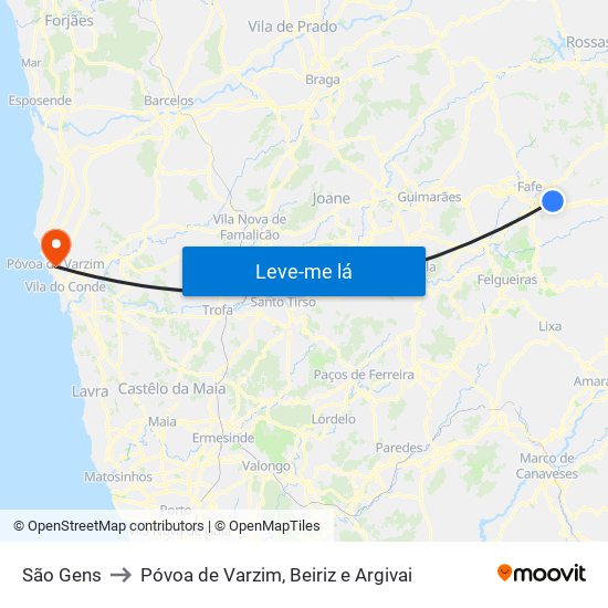 São Gens to Póvoa de Varzim, Beiriz e Argivai map