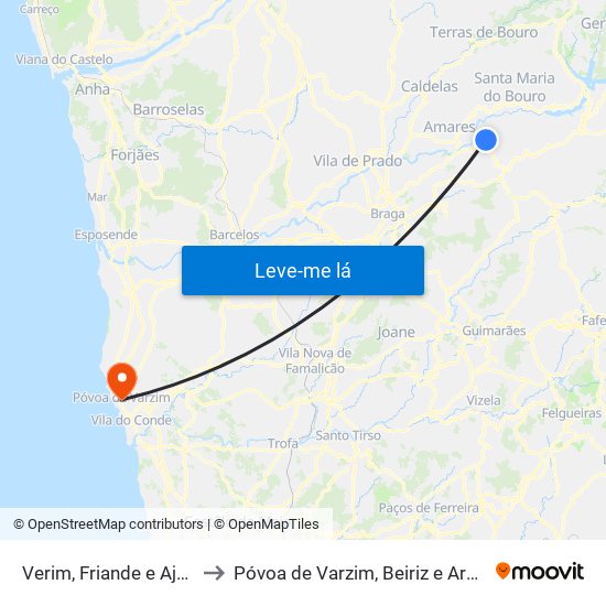 Verim, Friande e Ajude to Póvoa de Varzim, Beiriz e Argivai map