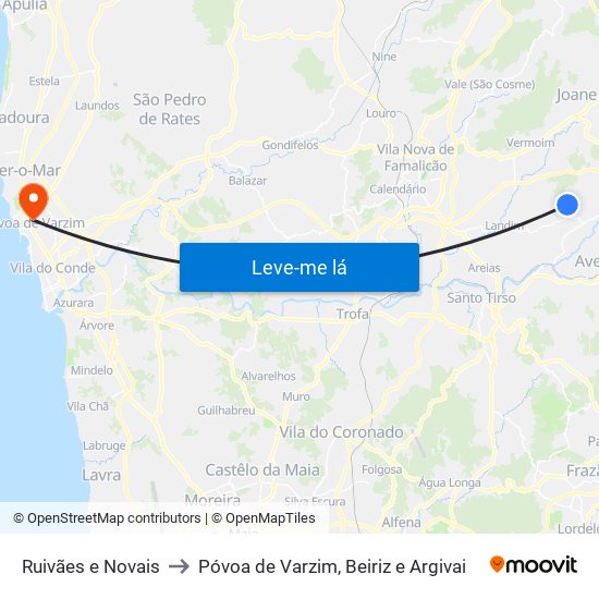 Ruivães e Novais to Póvoa de Varzim, Beiriz e Argivai map