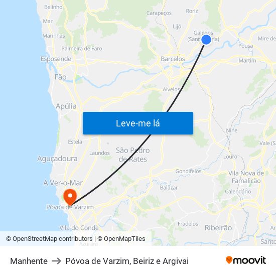 Manhente to Póvoa de Varzim, Beiriz e Argivai map