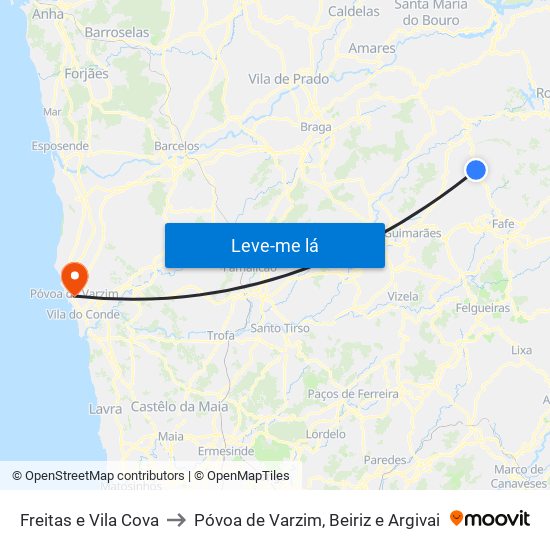 Freitas e Vila Cova to Póvoa de Varzim, Beiriz e Argivai map