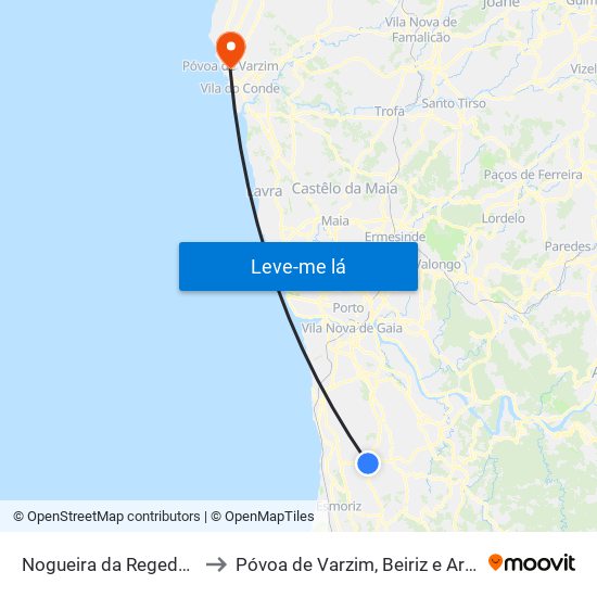 Nogueira da Regedoura to Póvoa de Varzim, Beiriz e Argivai map