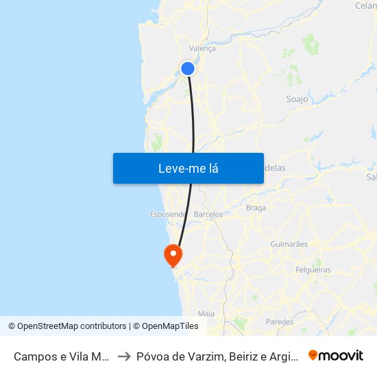 Campos e Vila Meã to Póvoa de Varzim, Beiriz e Argivai map