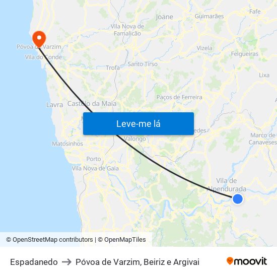 Espadanedo to Póvoa de Varzim, Beiriz e Argivai map