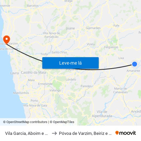 Vila Garcia, Aboim e Chapa to Póvoa de Varzim, Beiriz e Argivai map