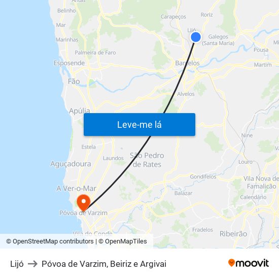 Lijó to Póvoa de Varzim, Beiriz e Argivai map