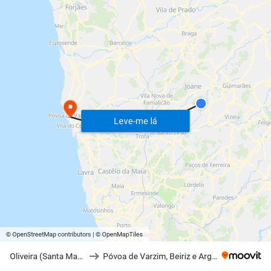 Oliveira (Santa Maria) to Póvoa de Varzim, Beiriz e Argivai map