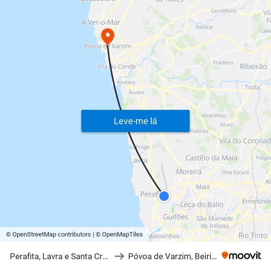 Perafita, Lavra e Santa Cruz do Bispo to Póvoa de Varzim, Beiriz e Argivai map