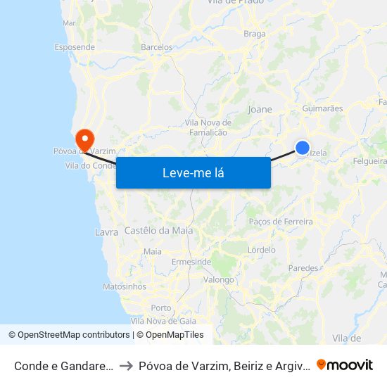 Conde e Gandarela to Póvoa de Varzim, Beiriz e Argivai map