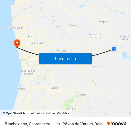 Brunhozinho, Castanheira e Sanhoane to Póvoa de Varzim, Beiriz e Argivai map