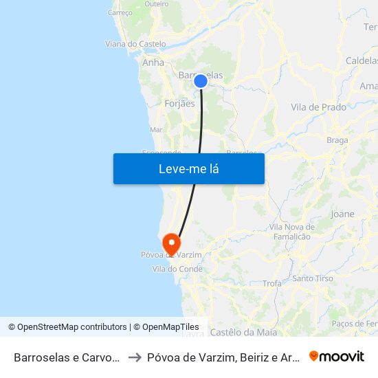 Barroselas e Carvoeiro to Póvoa de Varzim, Beiriz e Argivai map