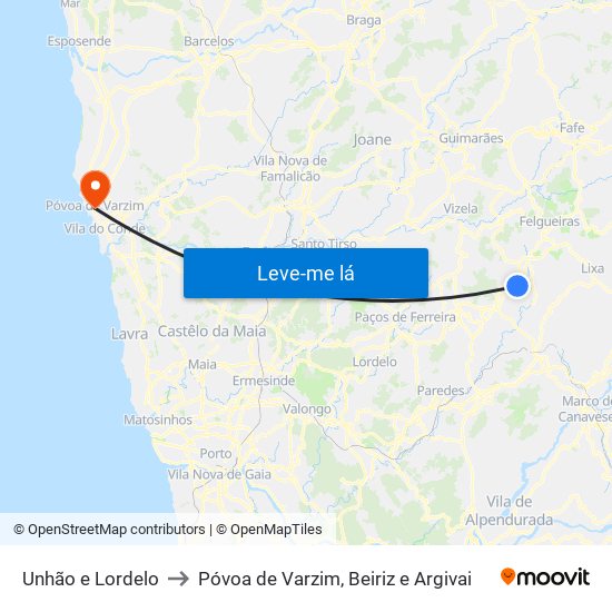 Unhão e Lordelo to Póvoa de Varzim, Beiriz e Argivai map