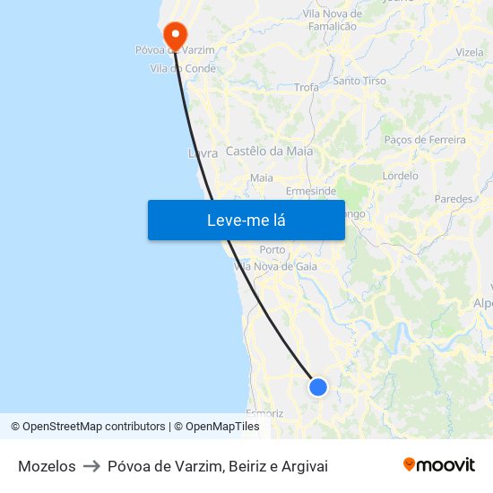 Mozelos to Póvoa de Varzim, Beiriz e Argivai map