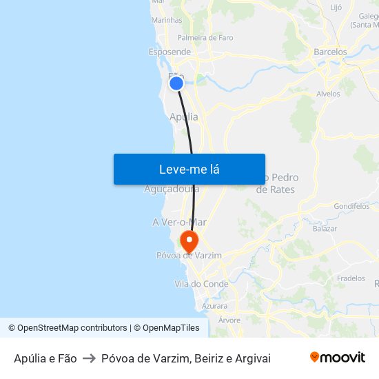 Apúlia e Fão to Póvoa de Varzim, Beiriz e Argivai map