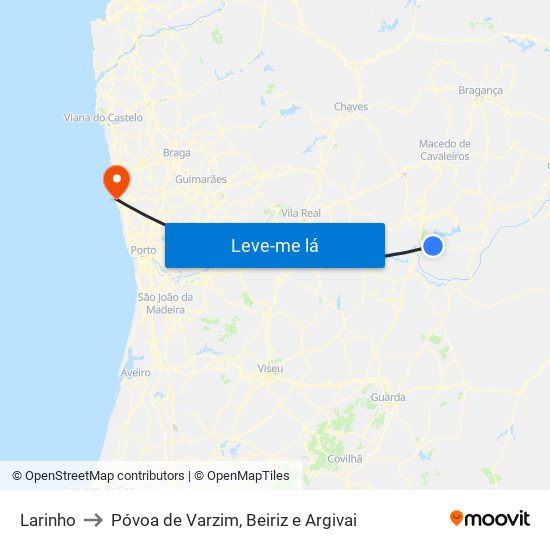Larinho to Póvoa de Varzim, Beiriz e Argivai map