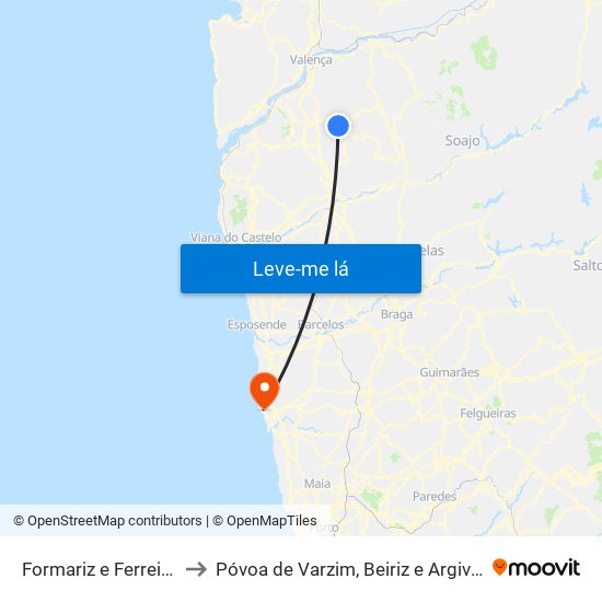 Formariz e Ferreira to Póvoa de Varzim, Beiriz e Argivai map