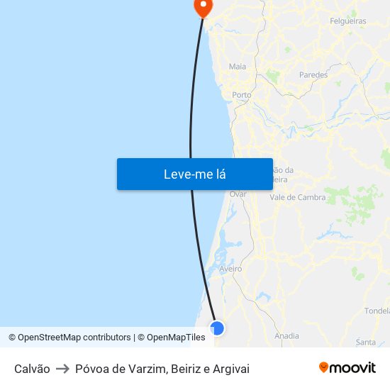 Calvão to Póvoa de Varzim, Beiriz e Argivai map