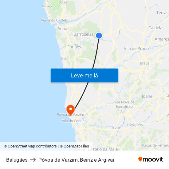 Balugães to Póvoa de Varzim, Beiriz e Argivai map