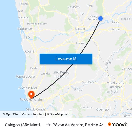 Galegos (São Martinho) to Póvoa de Varzim, Beiriz e Argivai map