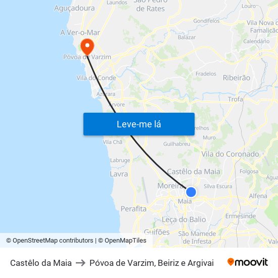 Castêlo da Maia to Póvoa de Varzim, Beiriz e Argivai map