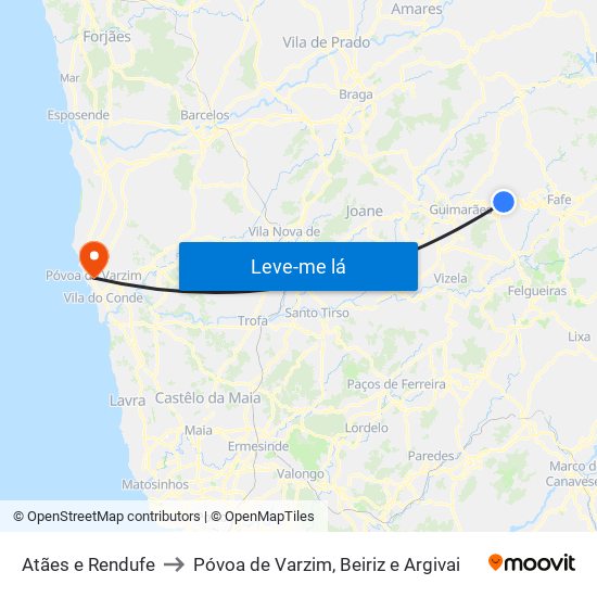 Atães e Rendufe to Póvoa de Varzim, Beiriz e Argivai map