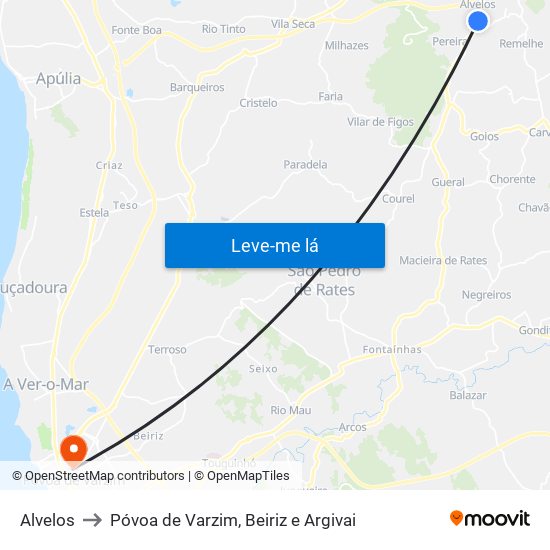 Alvelos to Póvoa de Varzim, Beiriz e Argivai map