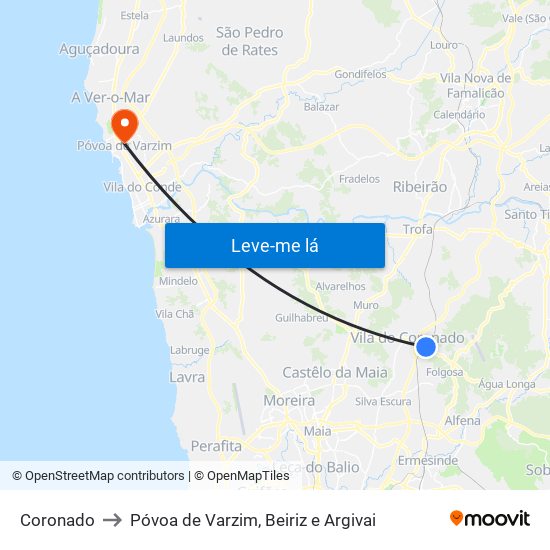 Coronado to Póvoa de Varzim, Beiriz e Argivai map