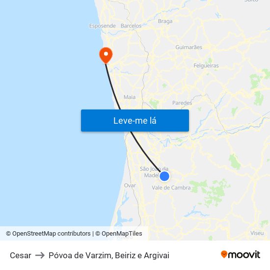 Cesar to Póvoa de Varzim, Beiriz e Argivai map