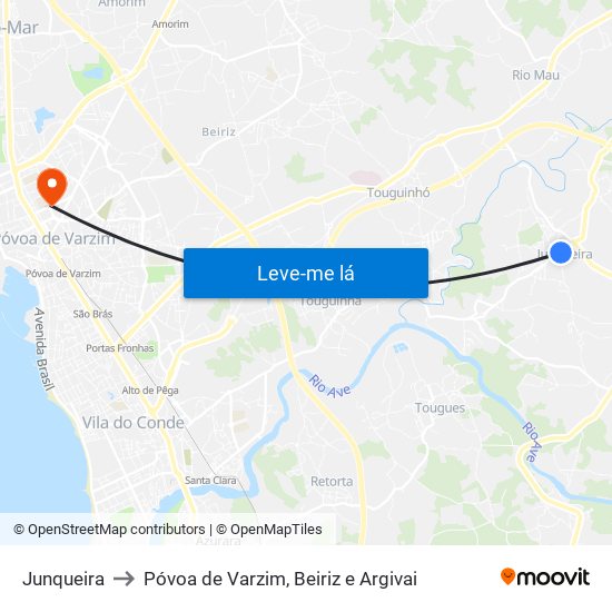 Junqueira to Póvoa de Varzim, Beiriz e Argivai map