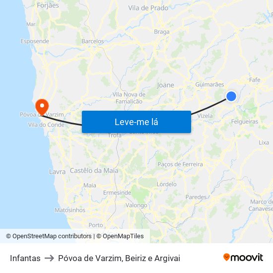 Infantas to Póvoa de Varzim, Beiriz e Argivai map