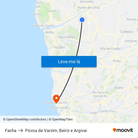 Facha to Póvoa de Varzim, Beiriz e Argivai map