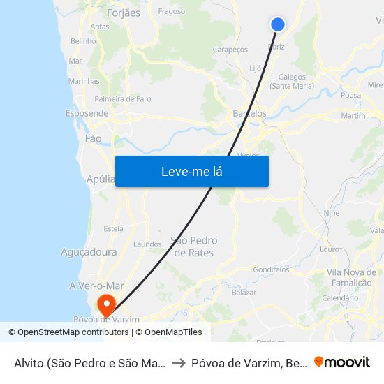 Alvito (São Pedro e São Martinho) e Couto to Póvoa de Varzim, Beiriz e Argivai map